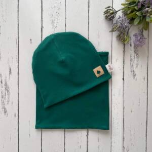 Sötétzöld sapka-sál szett (50-52 cm)