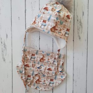 Madárkás nyuszis téli sapka-sál szett (49-50 cm)