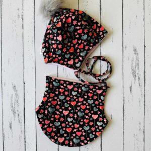 Szivecskés téli sapka-sál szett (49-50 cm)
