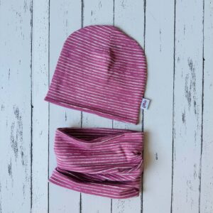 Mályva csíkos sapka-sál szett (48-50 cm)
